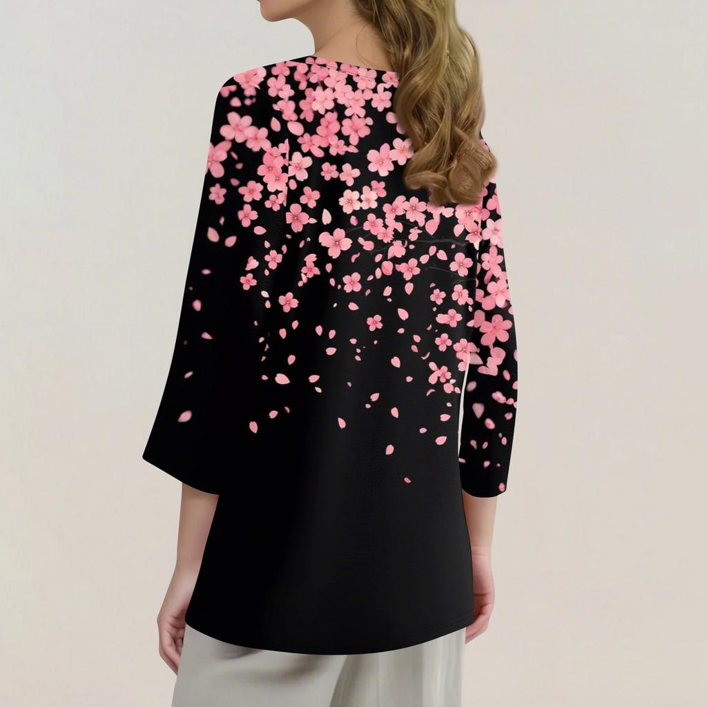 Women's T Shirt Print 3/4 Sleeve Daily Weekend Fashion Basic V- Neck Regular Top