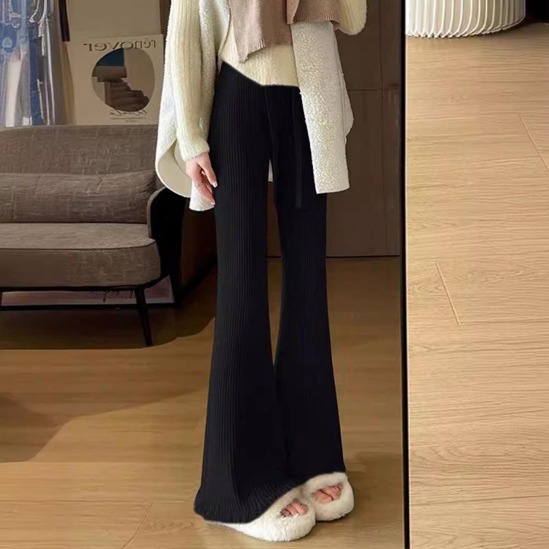Женские осенне-зимние трикотажные утолщенные прямые брюки с высокой талией