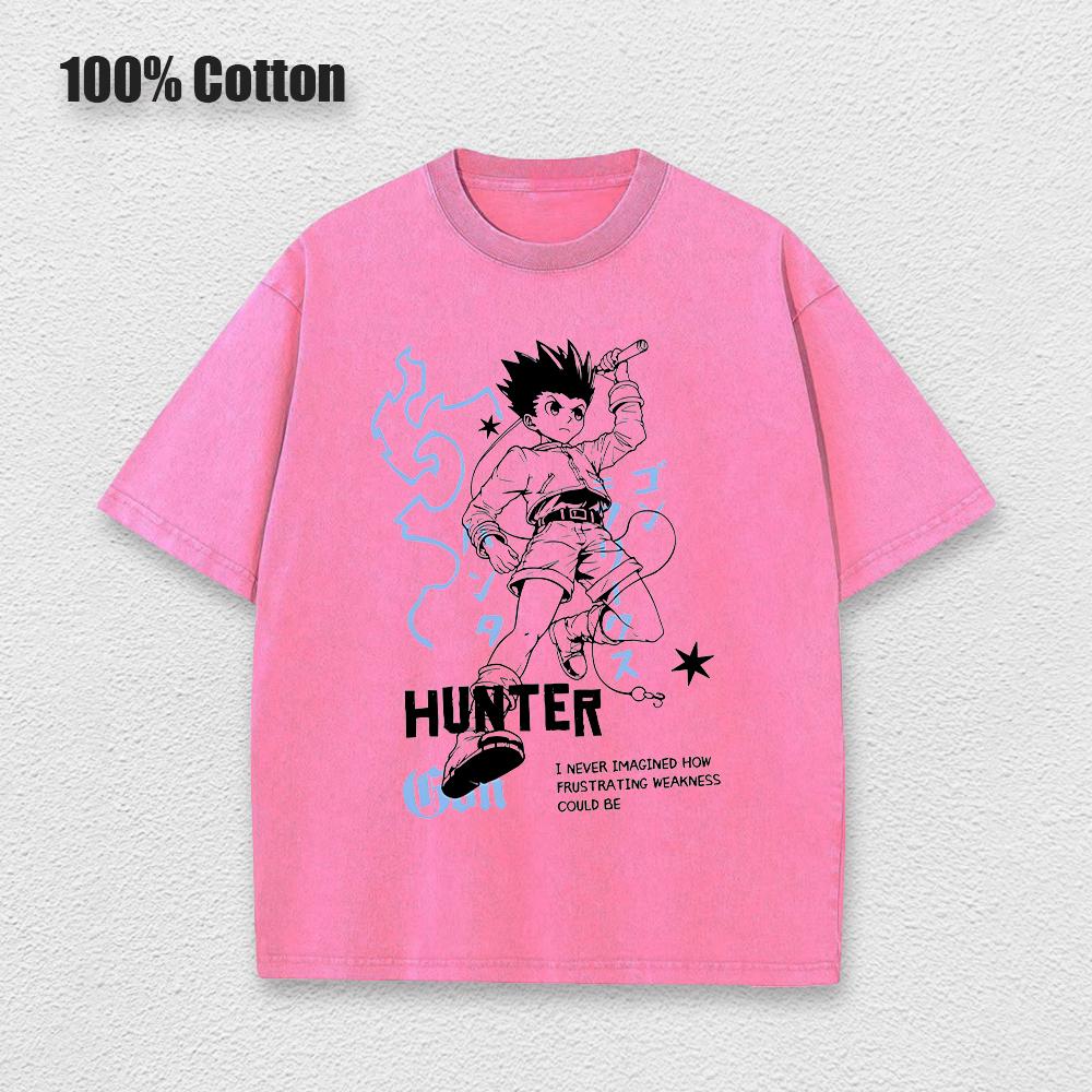 Punk Anime Hunter x Hunter Washed T-shirts Mens Cotton Clothing Graphic Manga Harajuku Tees Unisex Summer Top Male Streetwear