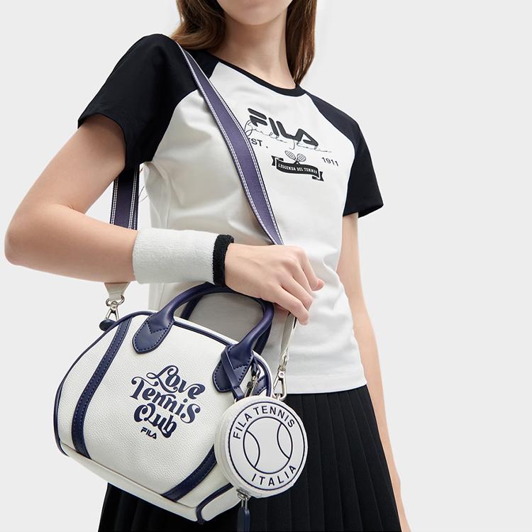 FILA Fashion Casual Versatile PU Composite Leather Shoulder Crossbody Bag Mini Women bags Cloud-Mushroom-White F13W429162FWT