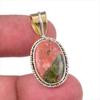 Natural Unakite Gemstone 925 Solid Sterling Silver Two Tone Pendant 1.50" v0D07