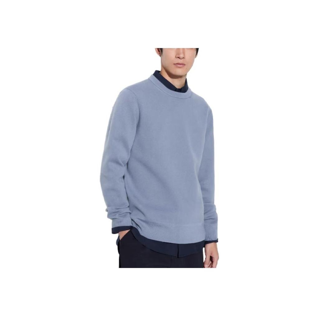Uniqlo Однотонный круглый вырез Пуловер с длинным рукавом Вязаный свитер Унисекс свитер Небесно-голубой 464851-63