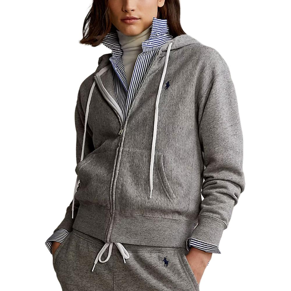 Толстовка с капюшоном на молнии Polo Ralph Lauren с вышивкой логотипа, свободного кроя, с длинными рукавами, женская, серая, WMPOKNINFB20705-020