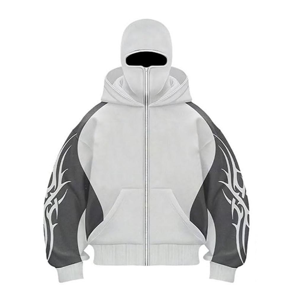 Мужской кардиган с двойным капюшоном, колор-блок, свободный, модный, на молнии