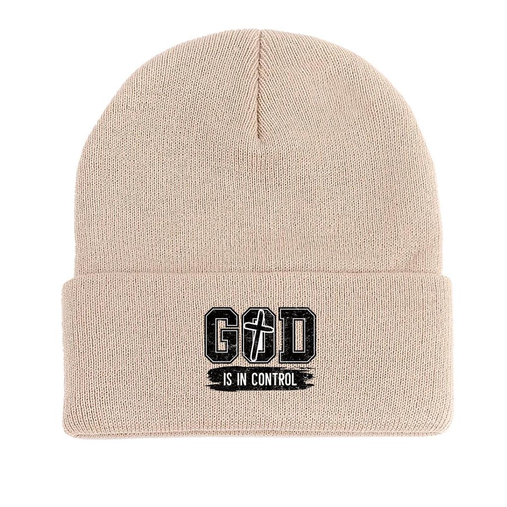 GOD IS IN CONTROL" Winter Knit Cap Beanie, Skull Cap Autumn Stretchable Solid Bobble Hat Knitted Hat Beanie