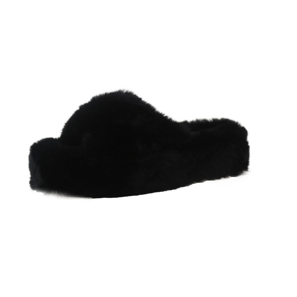 Foreign trade large size 2025 autumn and winter new flat-bottomed fluffy slippers women's cross household thick-soled outer wear one-word cotton sl