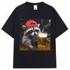 Funny Raccoon Beer Graphic T Shirts Unisex Vintage Fashion Short Sleeve Oversi Casual Summer Tshirts Streetwear