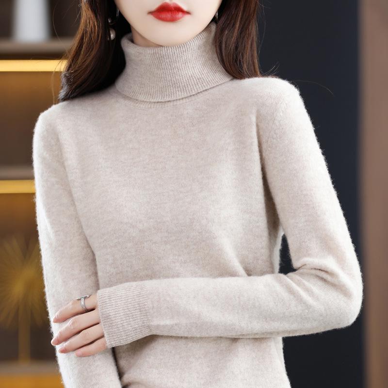 2025 Women's Pure Wool High Neck Short Cashmere Knit Sweater - Autumn/Winter Loose Fit