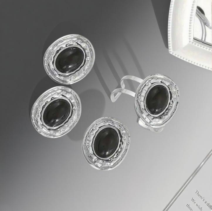 Модный винтажный набор украшений Овальное неровное кольцо с темпераментом Браслет Серьги