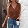 Women's Sleeveless Vest Top V Neck Button Down Crop Tank Top Summer Going Out