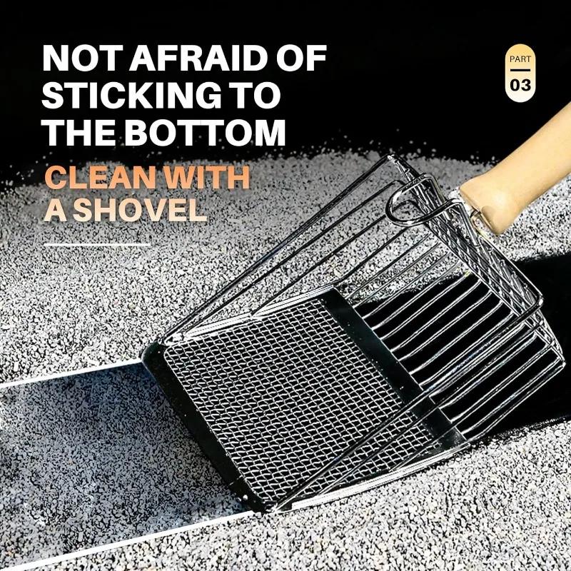 Washable Cat Litter Shovel Stainless Steel Wooden Handle Cat Litter Scoop Kitty Litter Scoop Cats Toilet Cleaning Shovel Tool