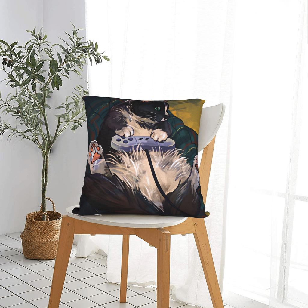 Gamer Cat Pillow Cover Funny Pillow Case For Sofa Bedroom Home Decor Custom Pillowcases Birthday Present