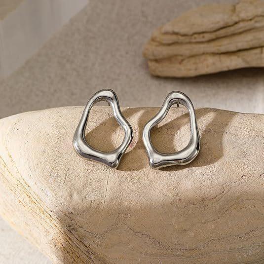 Stainless Steel Irregular Shaped Drop Earrings for Women Lady Classic Geometric Hollow Stud Earrings Banquet Jewelry Accessories