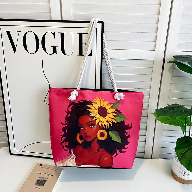 Canvas Tote Bag For Women With Creative Print And Spliced Design For Casual Travel