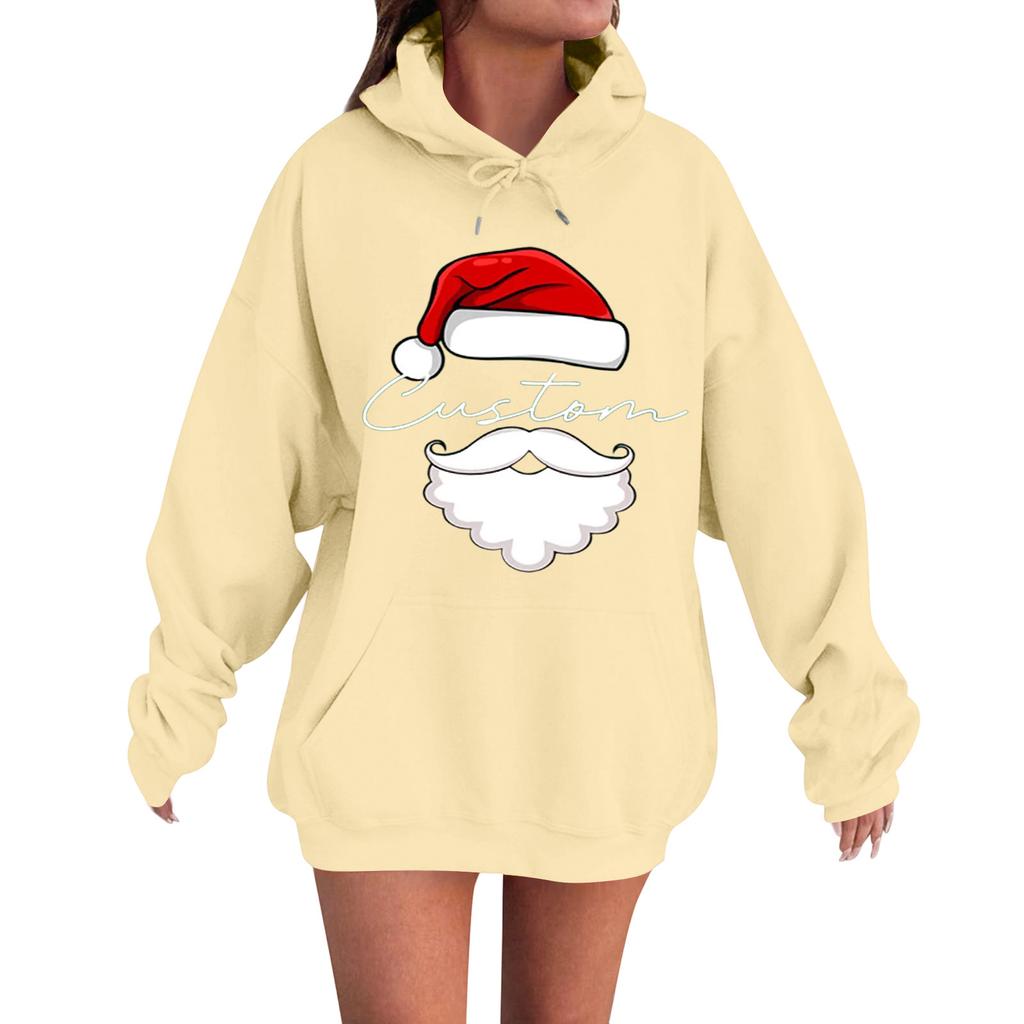Women's Casual Comfortable Long-Sleeved Christmas Letter-Printed Warm Hooded Crew-Neck Sweatshirt