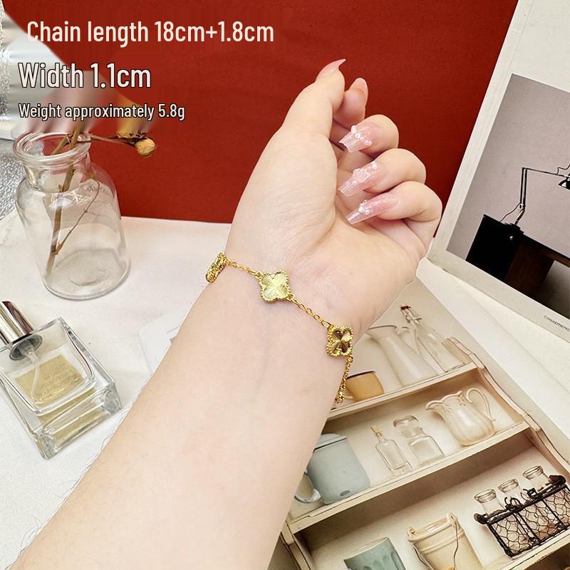 Вьетнамский набор из ожерелья-клевера с золотым покрытием, кольца и браслета с пятью цветами