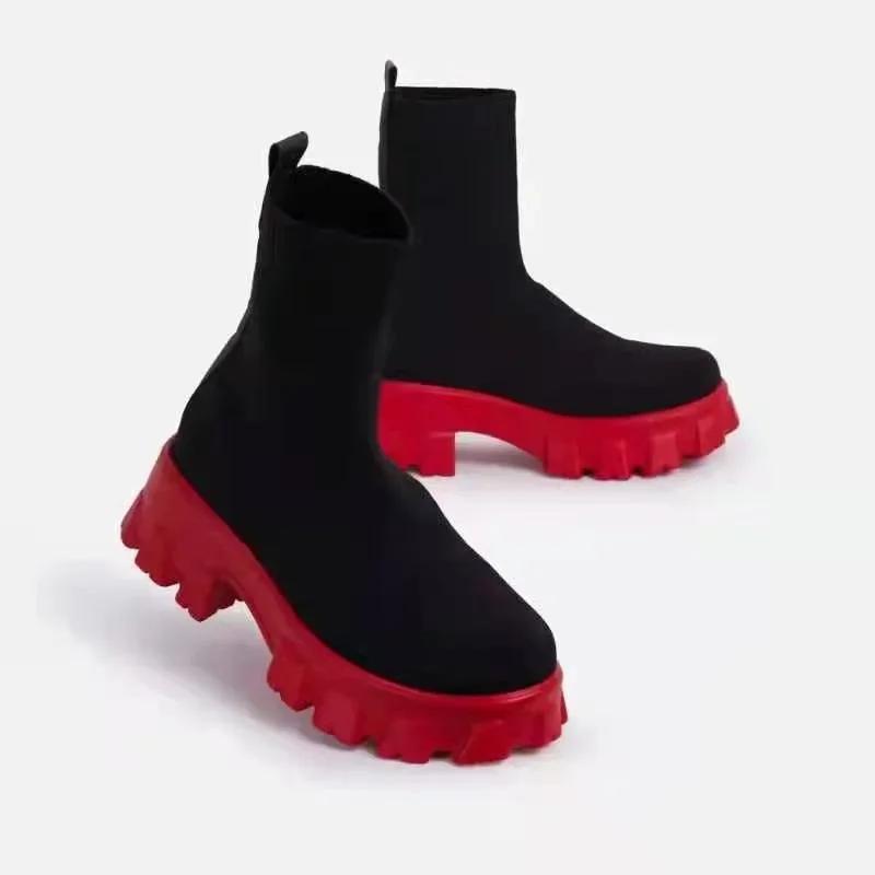 Модные женские сапоги Белые сапоги на платформе для зимы и осени Botas Femininas Носки Ботильоны на платформе Женские каблуки Botines Mujer