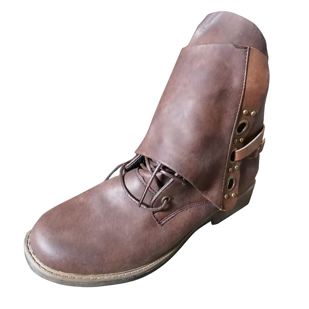 Women Leather Buckle  Boots Heel Boots Large Size Side Zipper Casual Shoes