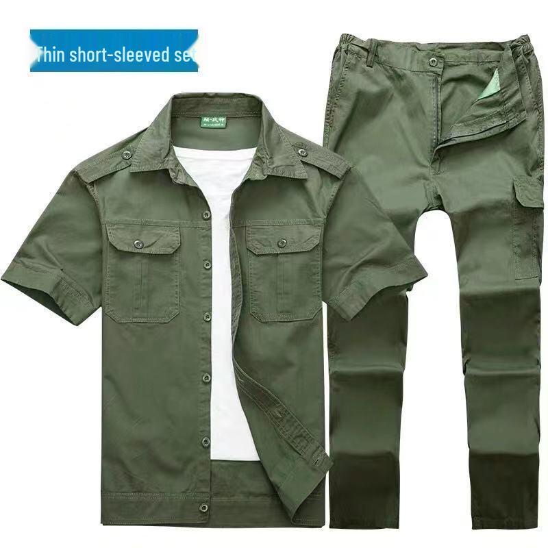 Men's Summer Workwear Set: Military Green, Camouflage, Long & Short Sleeve, Overalls for Construction, Security, Welding.