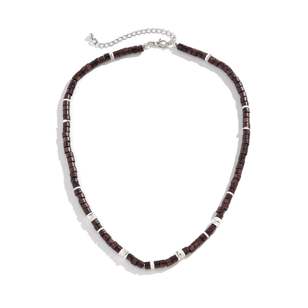 Bohemian Style Surfer Wooden Bead Necklace for Men Hip Hop Niche Simple Beaded Collarbone Chain