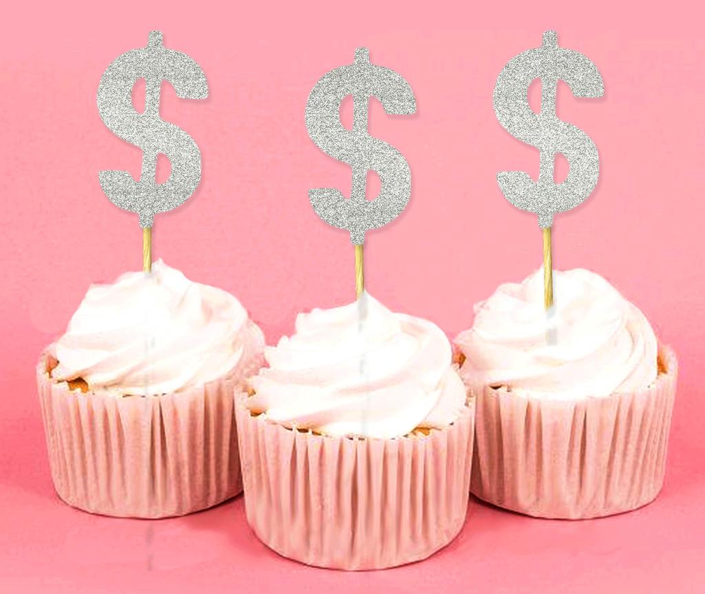 Darling Souvenir Знак доллара Cupcake Toppers День рождения Свадьба Десертные украшения - Pack Of