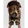 Men's 3D Digital Printing Round-neck Short-sleeved Set - Dark Style Prayer Hand Print - European-American Religious Style Set