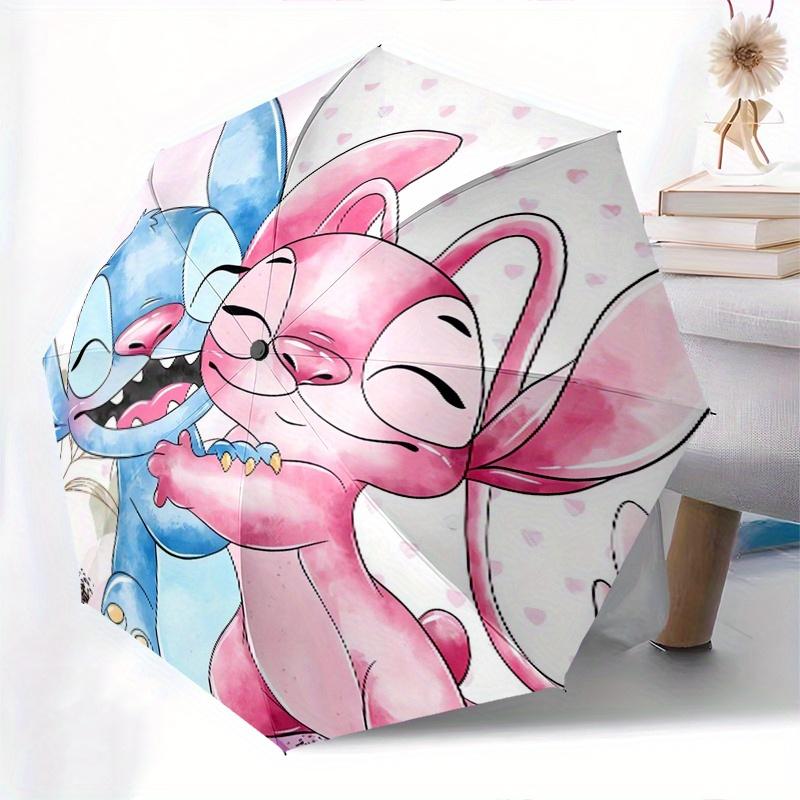 Автоматический складной зонт Stitch, Angel - Простая конструкция с 8 спицами, Яркий мультяшный узор, Прочный железный каркас, Подходит для путешествий, улицы, пляжа