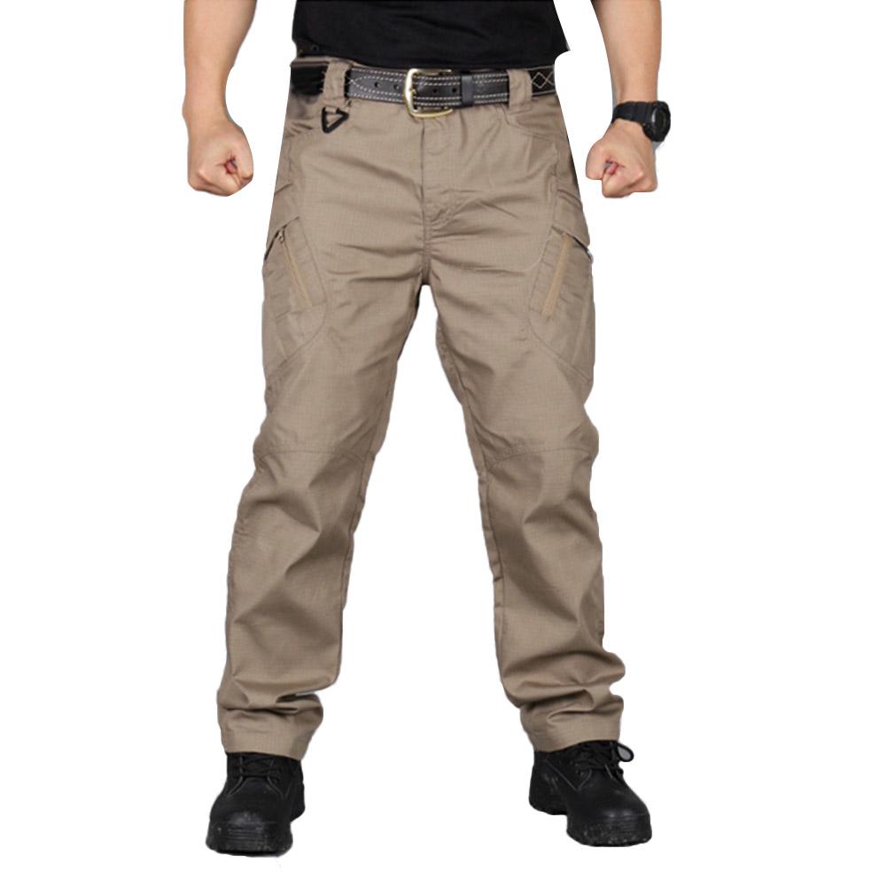 Western Cool Style Men Zip Sports Solid Color Outdoors Tactical Pockets Cargo Pants Work Trousers