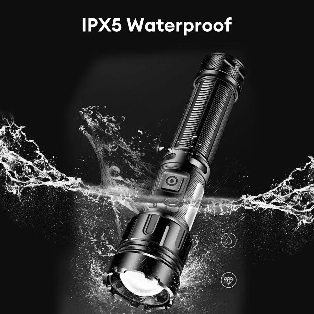 2000LM Powerful Zoom LED Flashlight with COB Side Lights 7 Modes Type-c Rechargeable Torch Lights Outdoor Emergency Lantern