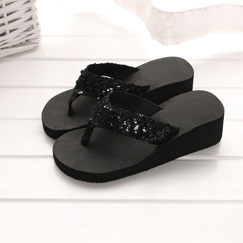 Sequins Womens Summer Antislip Sandals Girl Wedge Heels Slippers Us Flipflops