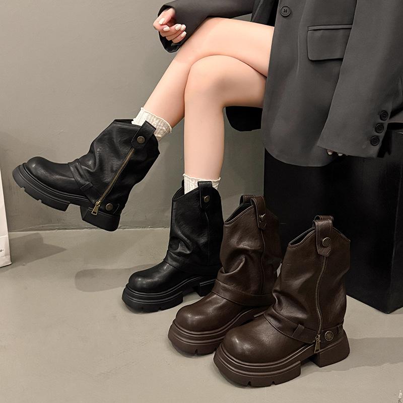 Женские ботинки Мартин на толстой подошве 2025 осень-зима новые британский стиль взрыв маленькие облегающие короткие ботинки Майяр V-образные ботинки