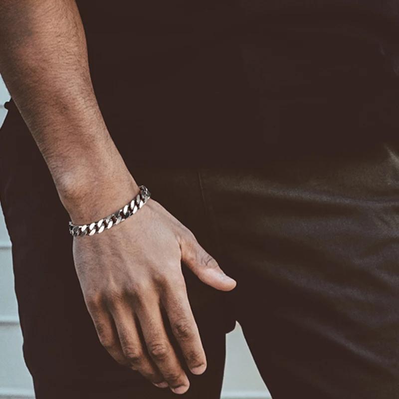 Браслет-цепочка из цельного серебра 925 пробы с кубинскими звеньями, 3,6/5/7 мм, браслет-цепочка с бриллиантовой огранкой, родиевое ювелирное изделие SB104