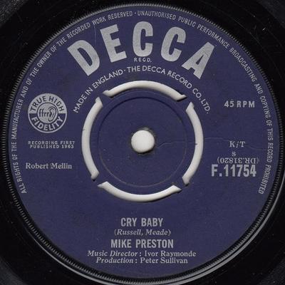 7-дюймовая пластинка МАЙК ПРЕСТОН - Плакса F11754 Decca 1963 UK Рок Б/У