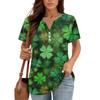 Женская футболка Футболка Принт Пуговица Короткий рукав Повседневная Мода для выходных Базовая V-образный вырез Обычный топ St. День Патрика