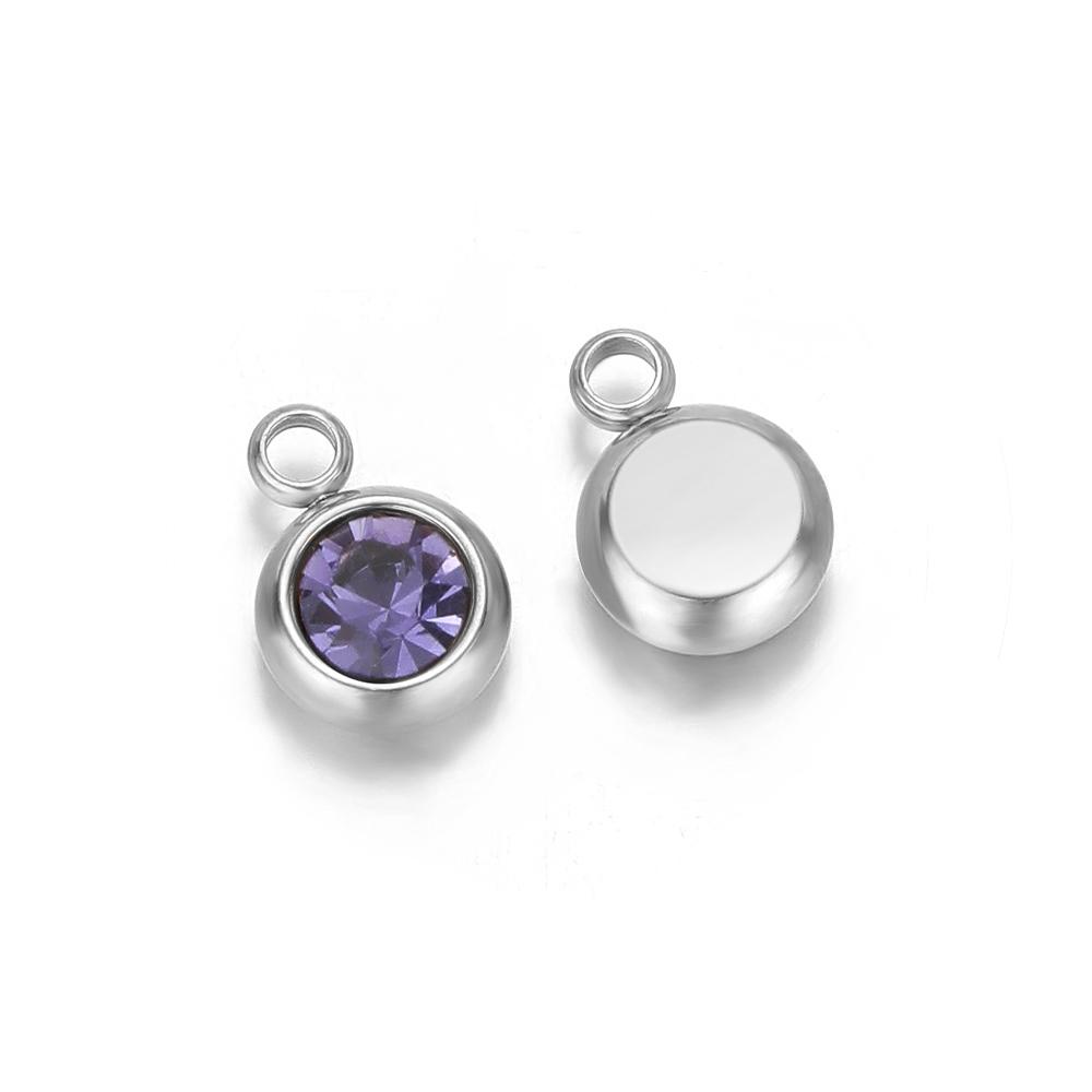 20pcs Stainless Steel 6mm Zircon 12 Months Birthstone Charms Beads for DIY Jewelry Necklace Bracelet Findings Earrings Making