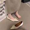 French Bridal Wedding Shoes Flat Satin Pointed Single Shoes Women's 2025 New Temperament Bow Small Heels Shallow Mouth