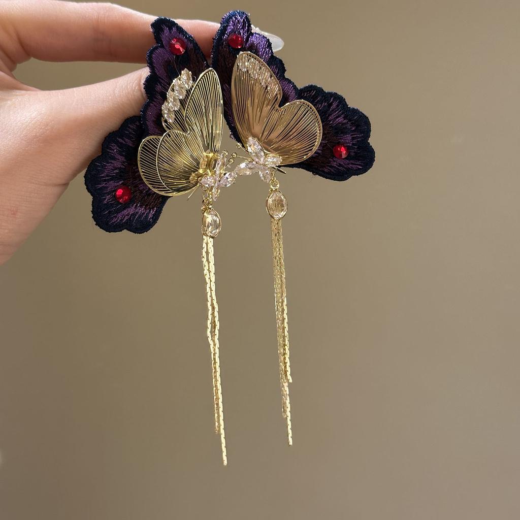 Silver Needle Zircon Pearl Butterfly Tassel Earrings Sweet Gentle Fashion Versatile Earrings Light Luxury Premium Earrings Women