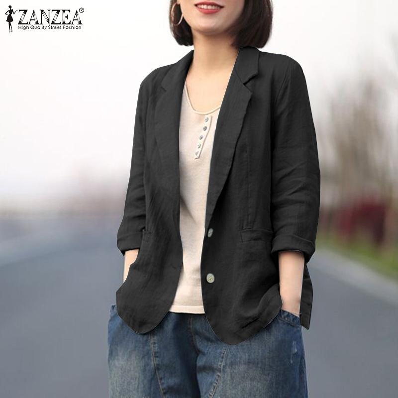 ZANZEA Women Casual Turn Down Collar Long Sleeve Thin Unlined Cardigan Tops Decorative Pocket