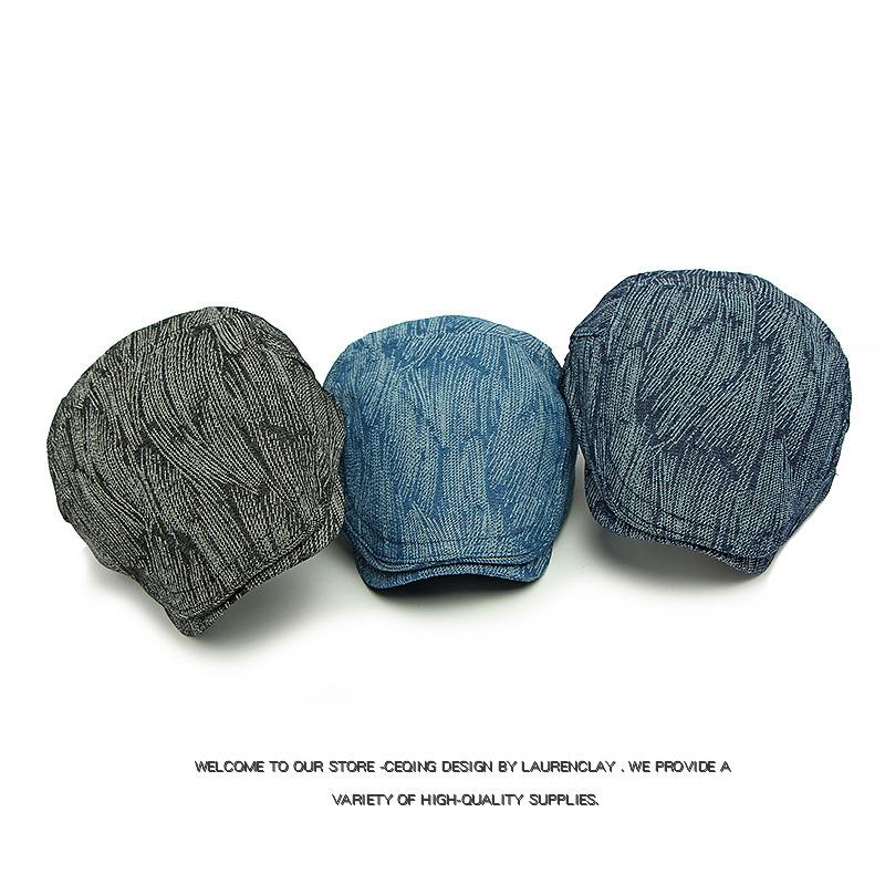 Хлопковый жаккардовый джинсовый берет женский британский винтажный кепи мужской в полоску с козырьком