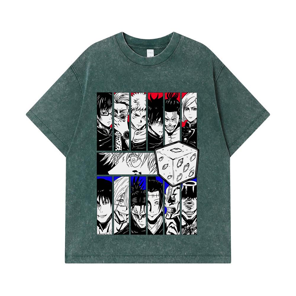 275 GSM Washed T-shirts 100% Cotton Jujutsu Kaisen V39 Print Unisex Heavy Cotton T Shirt