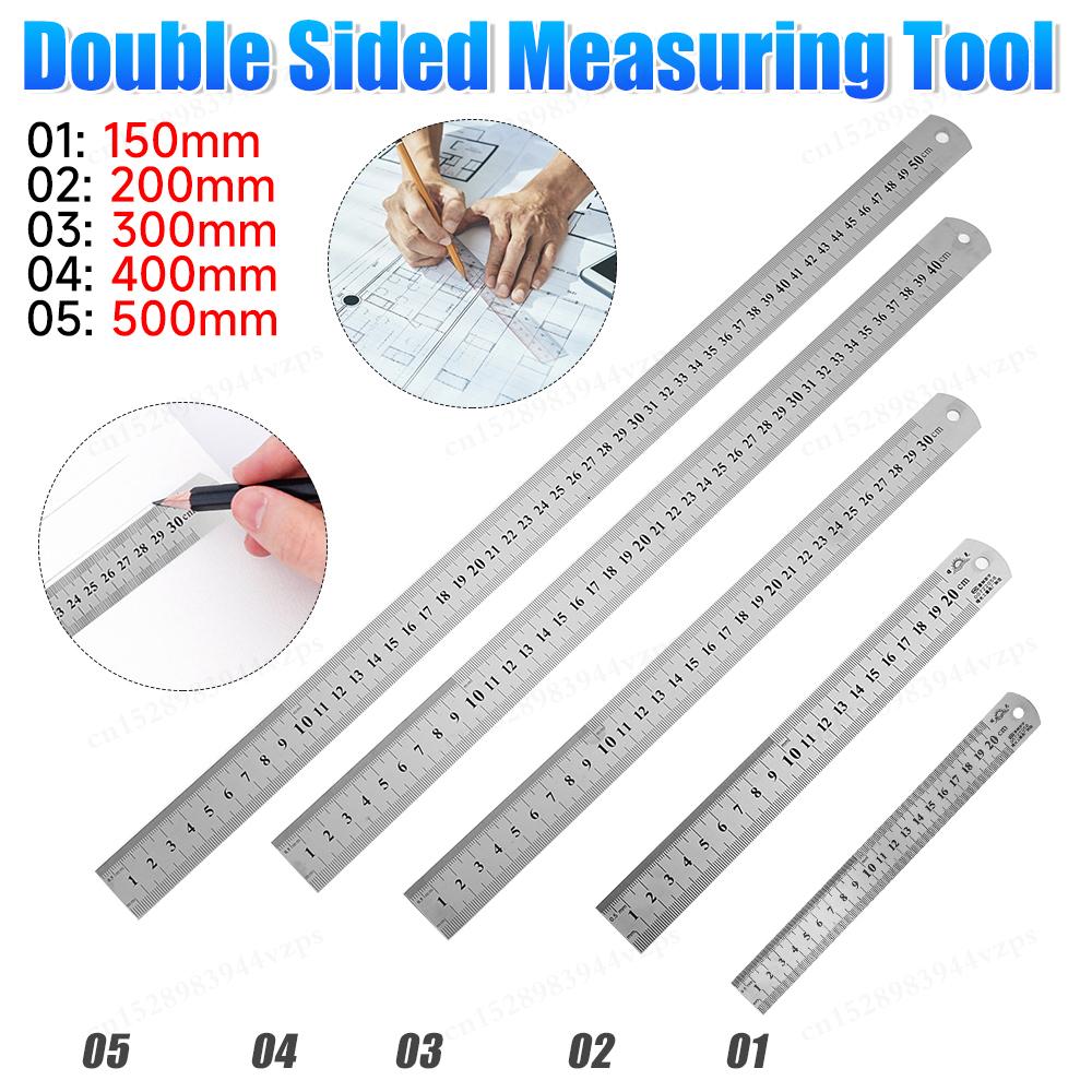 15-50cm Metal Straight Ruler Stainless Steel Ruler Stationery Drafting Supplies Hand Tools Precision Double Sided Measuring Tool