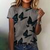 Women's Clothing T-shirt Crew Neck Fashion Short Sleeve Summer Casual Top 3D Butterfly Print Loose Breathable Women's T-shirt
