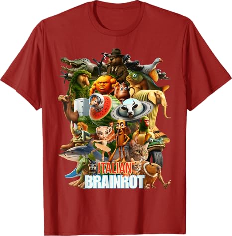 Italian Brainrot Viral Meme Collage Gen Z TShirt Y2k Bootleg Mashups Graphic Outfit AI Creatures Art Aesthetic Clothes Novelty