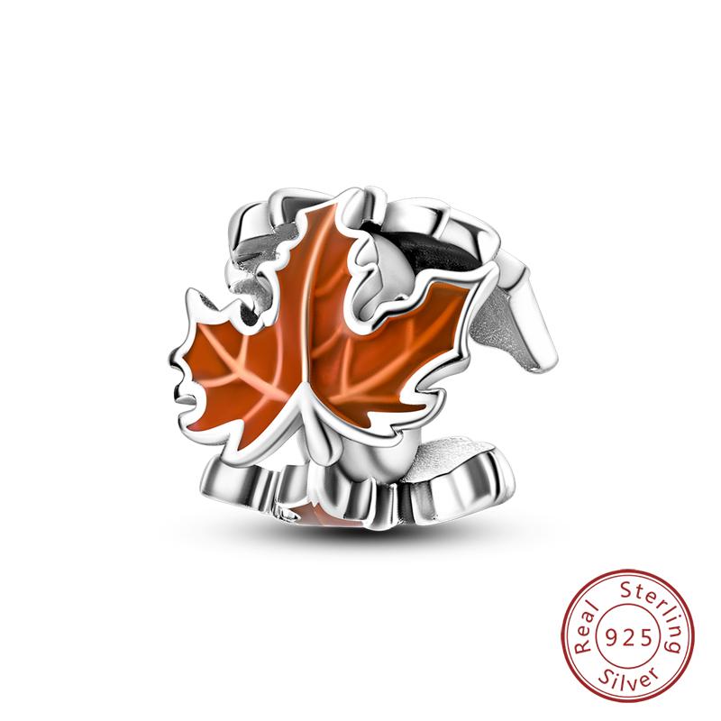 100% 925 Silver Autumn Harvest Series Brown Music Squirrel Scarecrow Pumpkin Maple Leaves Charms Beads DIY Jewelry Gift