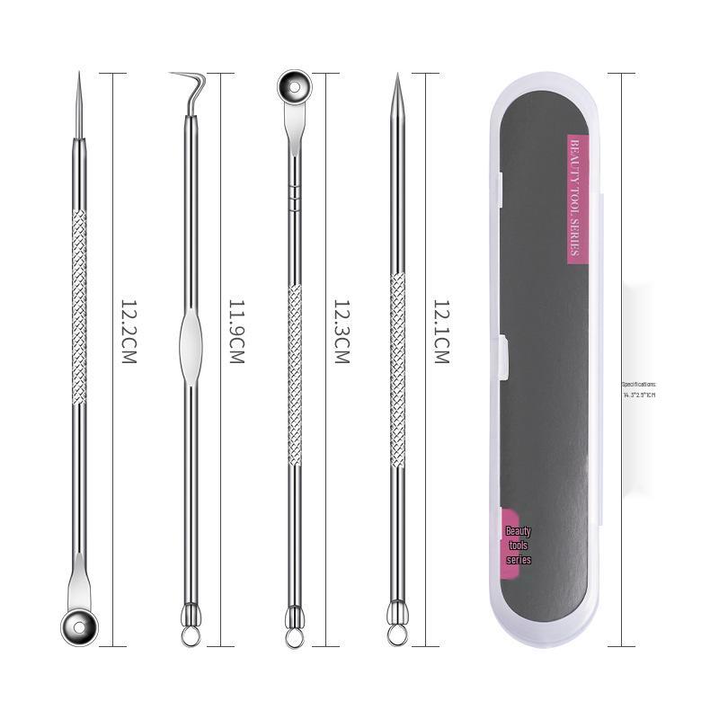 4-Piece Stainless Steel Double-Ended Blackhead and Acne Extractor Set
