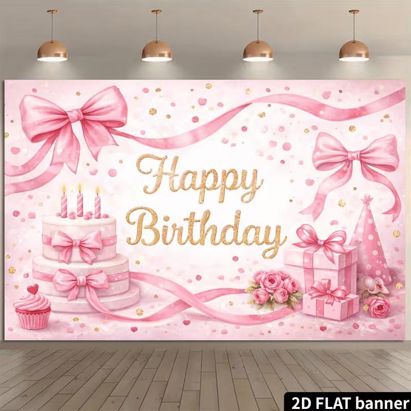 2D Sweet Pink Glitter Girls Birthday Cake Smash Photography Backdrop Decor