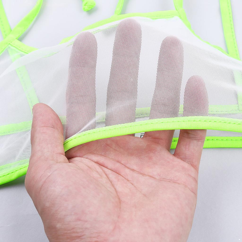 Women's Swimsuit Spaghetti Straps Self-Tie Bra Top with Briefs Sheer Mesh Bathing Suit Beachwear