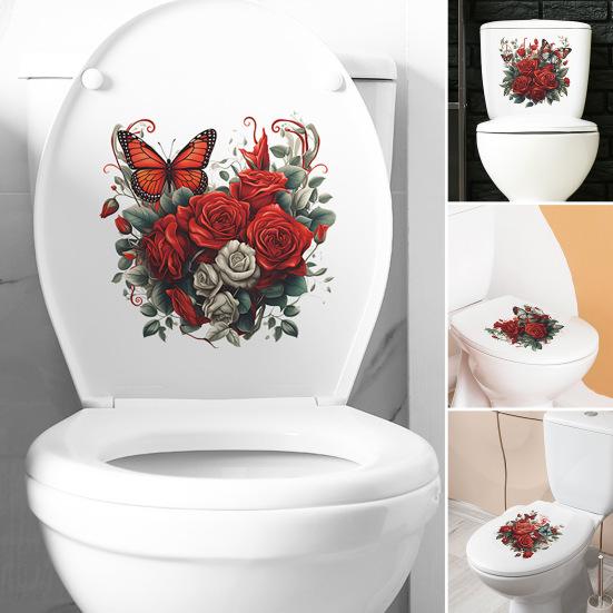 Наклейка на унитаз, съемная водонепроницаемая крышка из ПВХ для гостиной, ванной комнаты, настенное искусство, цветочная крышка для унитаза, День Святого Валентина