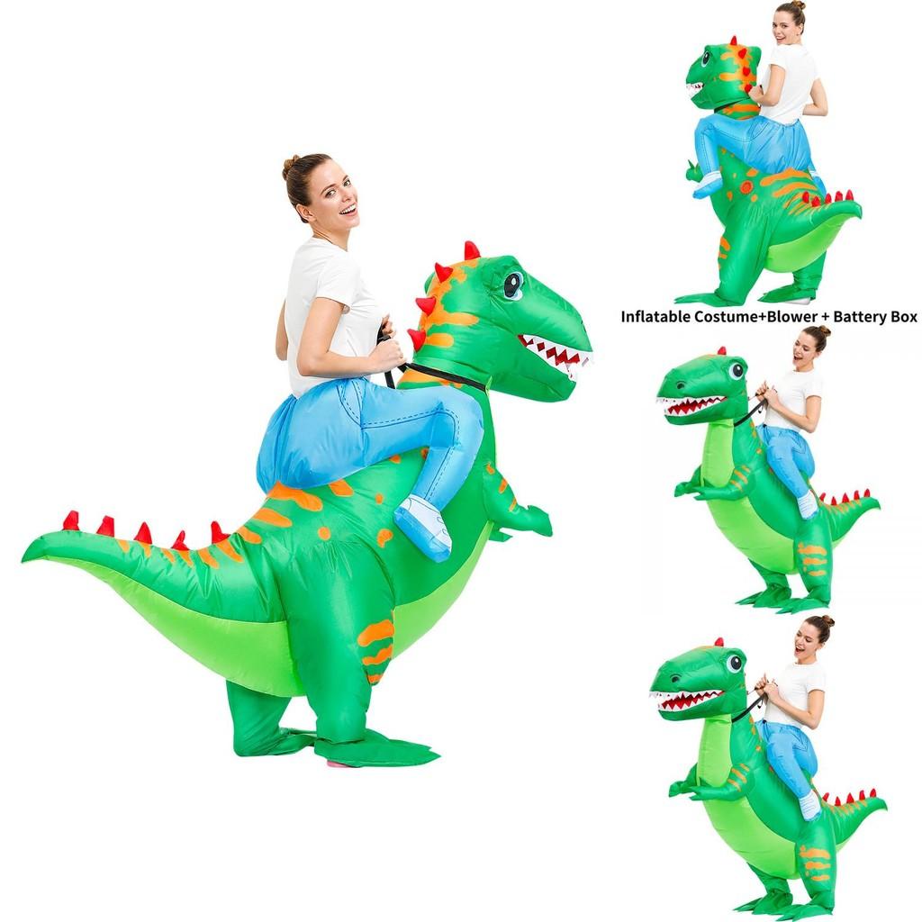 Праздничный зеленый надувной костюм динозавра на Хэллоуин. Идеально подходит для детей и взрослых.
