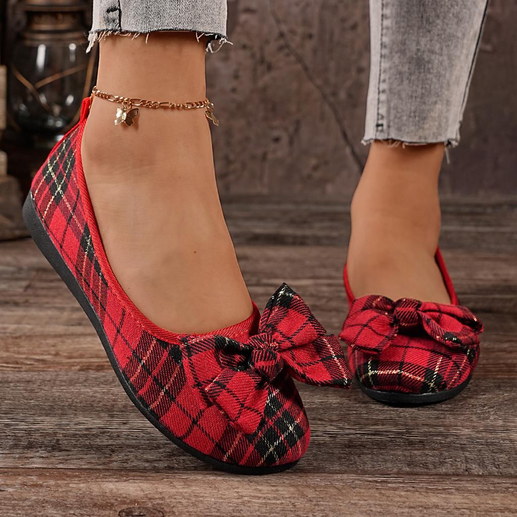 Women's Fashion Large Size Women's Shoes New Round Head Flat Bottom Bow Shallow Mouth One Pedal Casual Single Shoes